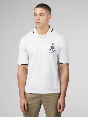 Ben Sherman B by Ben Sherman Sports Club Embroidered Polo Shirts White | KTHWXAI-81