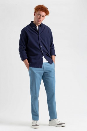 Ben Sherman Beatnik Oxford Slim Taper Garment Dye Chino Pants Blue | ZCQOVBP-43