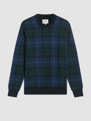 Ben Sherman Blackwatch Check Crewneck Knitwear Black | FQZTMHV-63