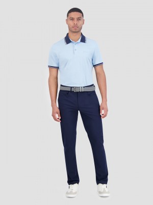 Ben Sherman Checker Rib Air Pique Sports Fit Polo Shirts Blue | MCWPLJD-28