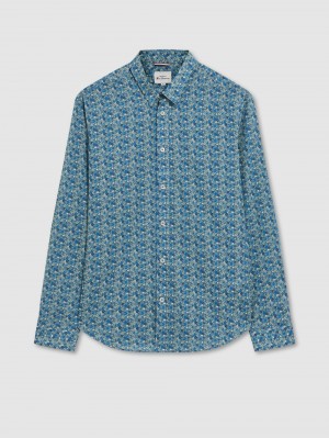 Ben Sherman Floral Print Long-Sleeve Shirts Blue Grey | PASHITO-90