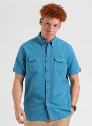 Ben Sherman Garment Dye Linen Shirts Blue | EFVXKZD-94