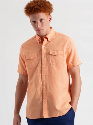 Ben Sherman Garment Dye Linen Shirts Orange | FWLAXKD-29