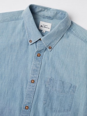 Ben Sherman Long-Sleeve Chambray Shirts Blue / Navy | EQNFCSI-64