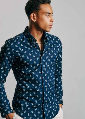 Ben Sherman Micro Paisley Shirts Navy | TNMVDQP-25