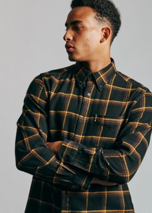 Ben Sherman Oversized Brushed Check Shirts Black | JWSKOMZ-04