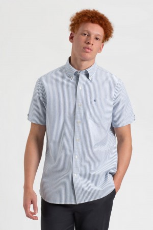 Ben Sherman Short Sleeve Brighton Oxford Organic Bengal Stripe Shirts Indigo Stripes | ZHOUDAV-07