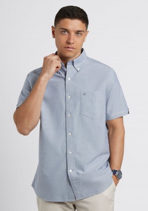 Ben Sherman Short Sleeve Brighton Oxford Organic Shirts Navy | KRYJWTH-70