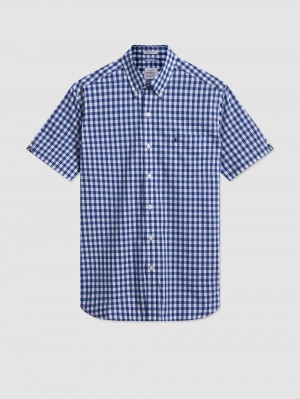 Ben Sherman Short Sleeve House Poplin Gingham Shirts Navy / Olive | MSCNAZQ-86