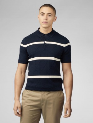 Ben Sherman Signature Argyle Stripe Polo Knitwear Navy | IBFTQMU-01