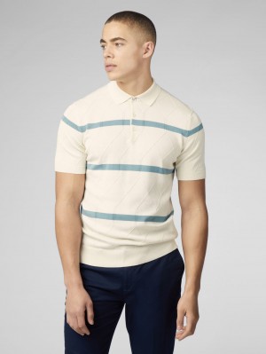 Ben Sherman Signature Argyle Stripe Polo Knitwear White | RJUHDXF-21