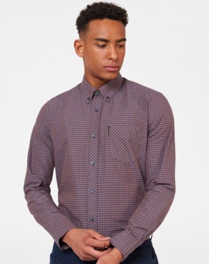 Ben Sherman Signature Gingham Long-Sleeve Shirts Purple | DTAHNLJ-09