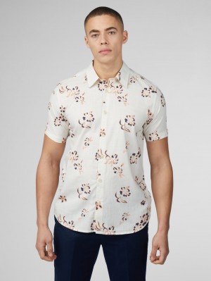 Ben Sherman Signature Linear Floral Shirts White | VIJPGXL-92