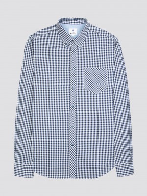 Ben Sherman Signature Long-Sleeve Gingham Shirts Dark Blue | RYLGDSM-72