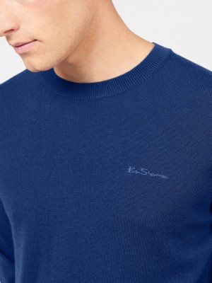 Ben Sherman Signature Merino Crewneck Knitwear Blue | ZLSWURJ-01