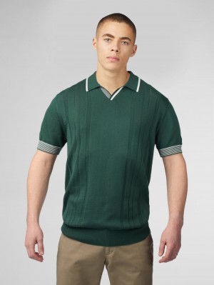 Ben Sherman Signature Open Neck Polo Knitwear Green | OGNRIUK-36