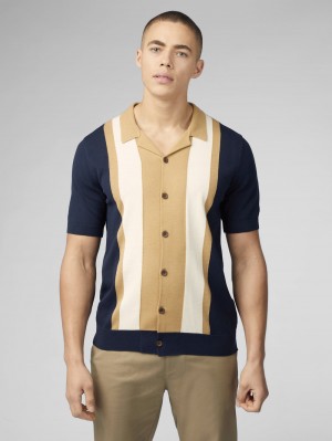 Ben Sherman Signature Resort Neck Button Through Polo Knitwear Navy | ZIYWAGQ-94