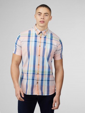 Ben Sherman Signature Seersucker Check Shirts Pink | HPWCFBA-98