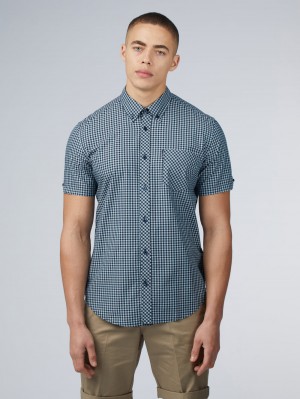 Ben Sherman Signature Short Sleeve Gingham Shirts Blue | HSQGRZW-57