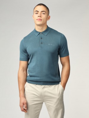 Ben Sherman Signature Short Sleeve Polo Knitwear Turquoise | PGTXNBK-60