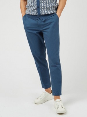 Ben Sherman Signature Slim Taper Linen Pants Blue | TEQHULA-86