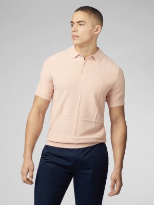 Ben Sherman Signature Textured Polo Knitwear Pink | BVEQIRA-93