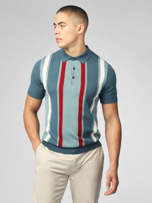 Ben Sherman Signature Vertical Stripe Polo Knitwear Turquoise | DJAITHF-40