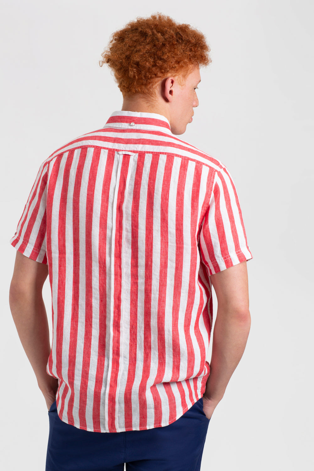 Ben Sherman B by Ben Sherman Candy Stripe Linen Short Sleeve Shirts Pink Red | YFOAMPZ-24