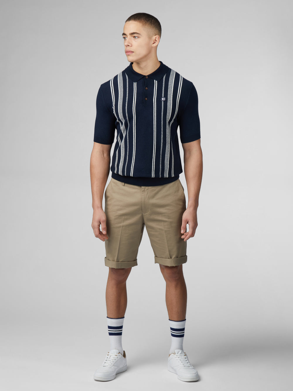 Ben Sherman B by Ben Sherman Crinkle Cotton Stripe Polo Knitwear Navy | ANBJKOG-13