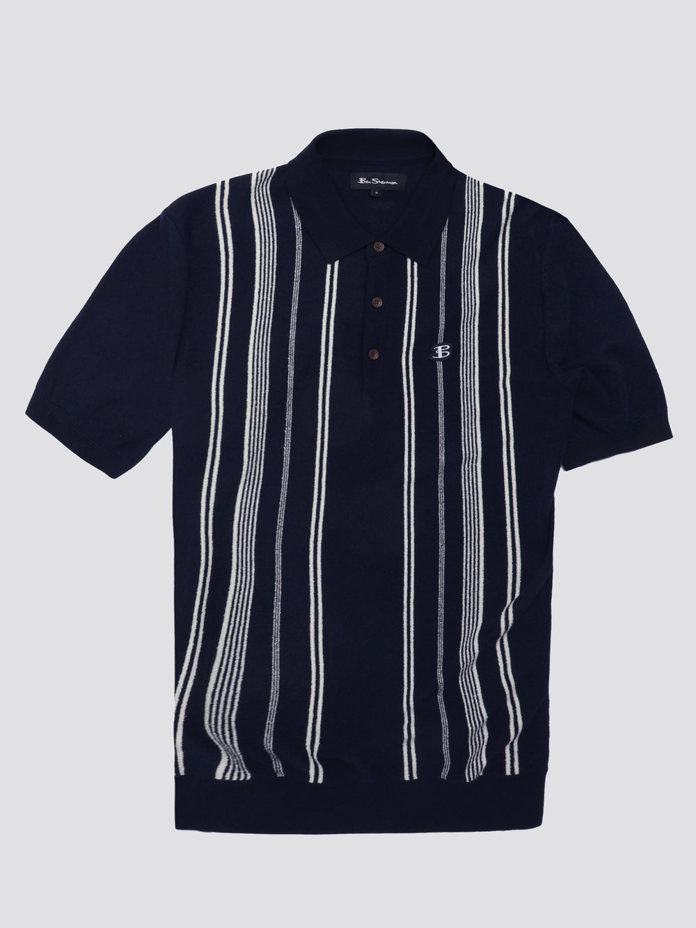 Ben Sherman B by Ben Sherman Crinkle Cotton Stripe Polo Knitwear Navy | ANBJKOG-13