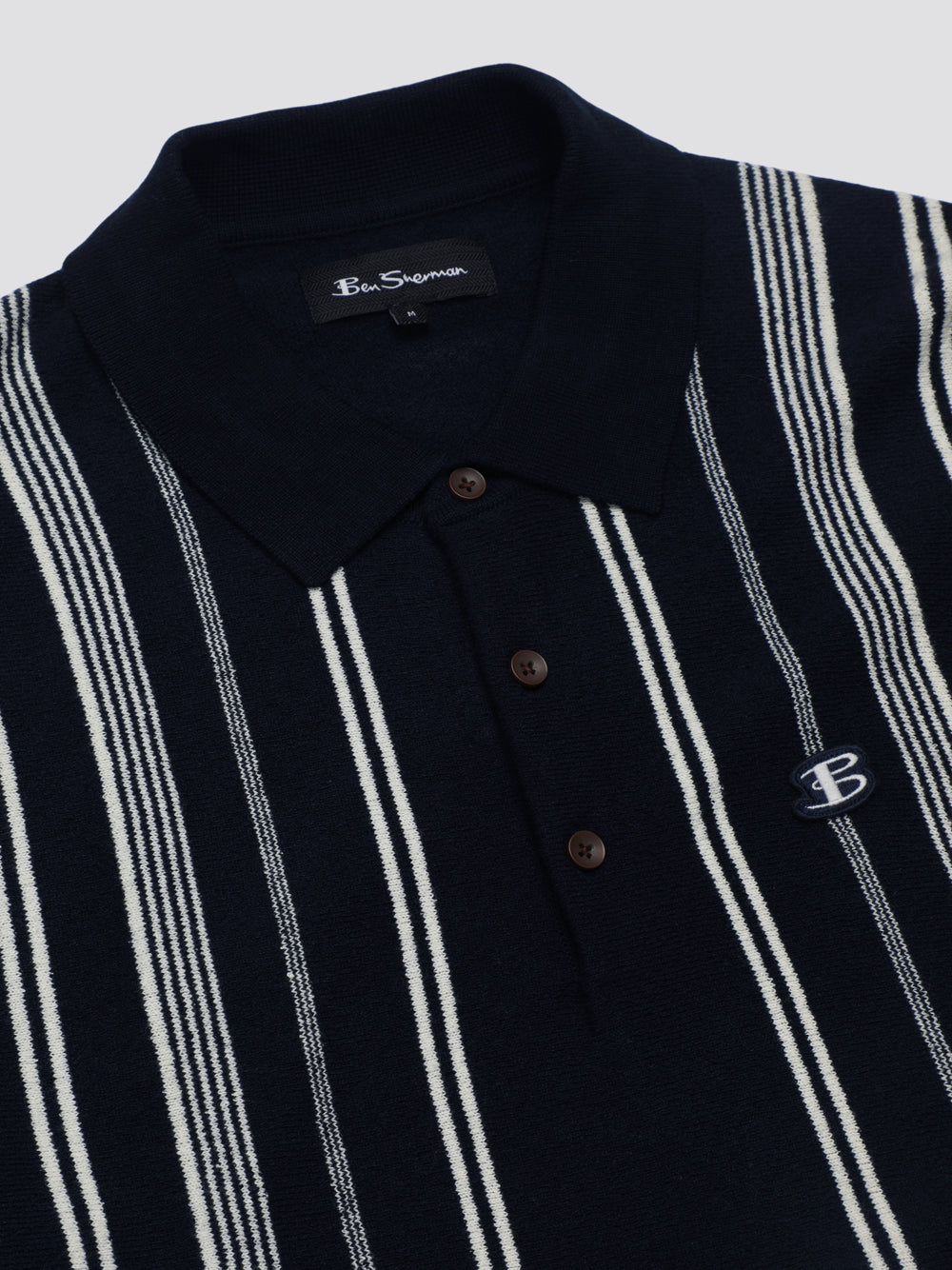 Ben Sherman B by Ben Sherman Crinkle Cotton Stripe Polo Knitwear Navy | ANBJKOG-13