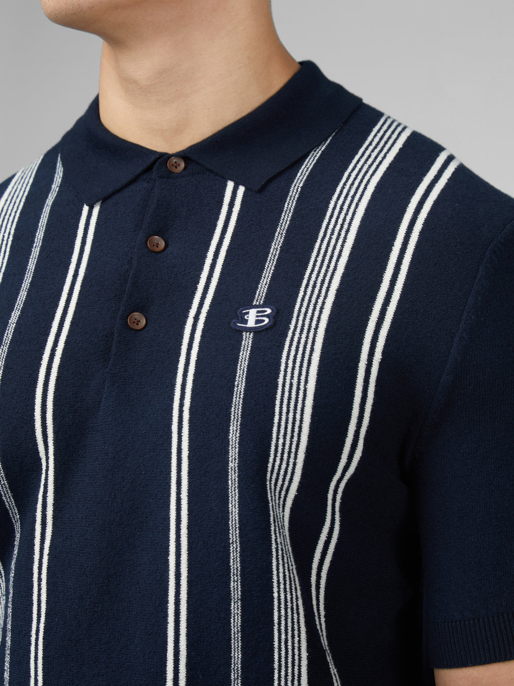 Ben Sherman B by Ben Sherman Crinkle Cotton Stripe Polo Knitwear Navy | ANBJKOG-13