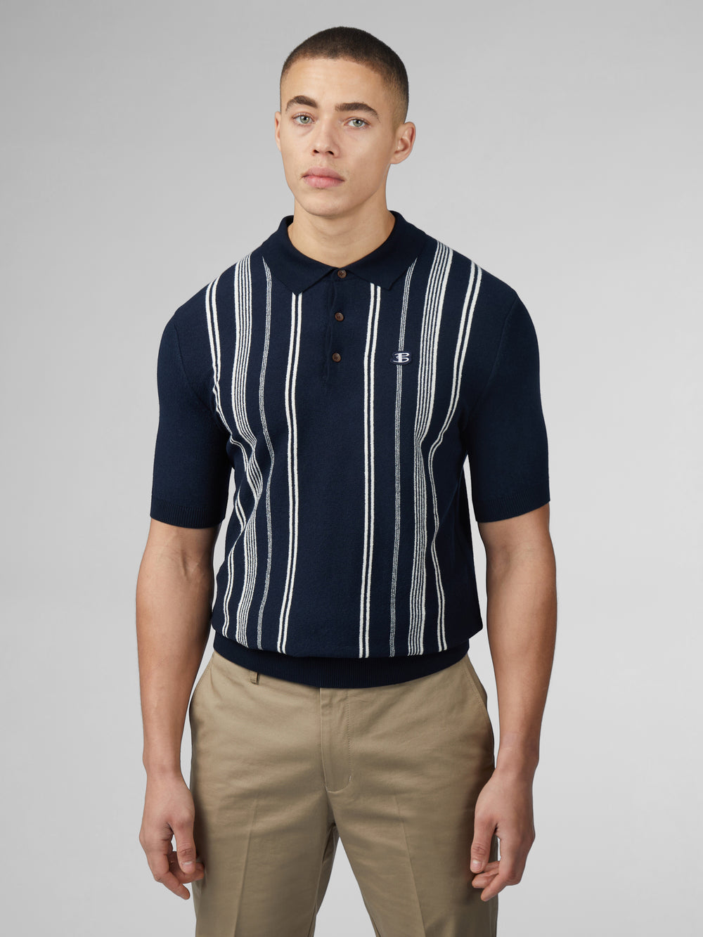 Ben Sherman B by Ben Sherman Crinkle Cotton Stripe Polo Knitwear Navy | ANBJKOG-13