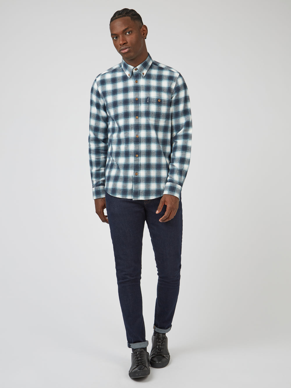 Ben Sherman Brushed Ombre Check Flannel Shirts Green | VKHITRS-67