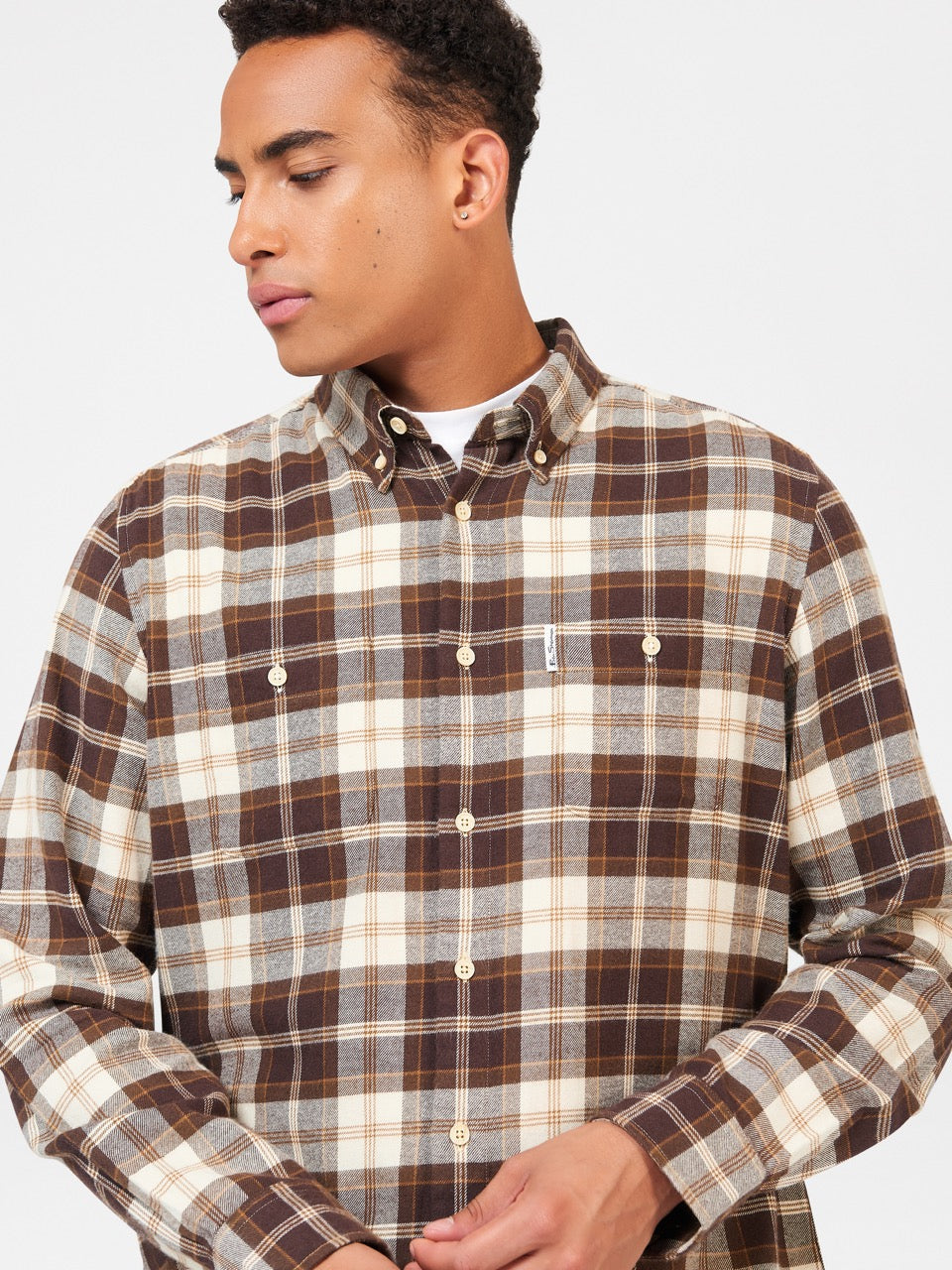 Ben Sherman Brushed Plain Check Shirts Chocolate | VCKMITX-48