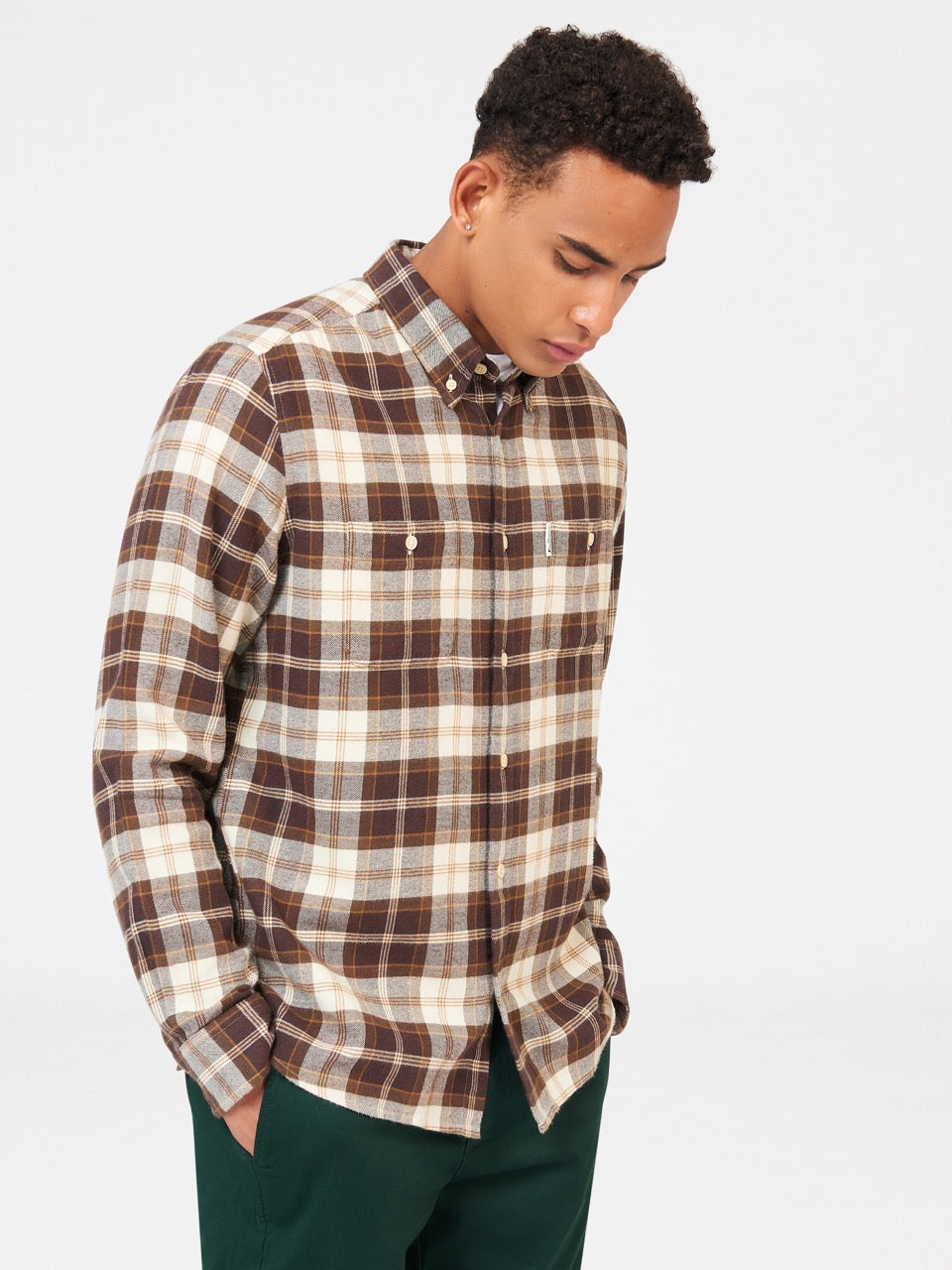 Ben Sherman Brushed Plain Check Shirts Chocolate | VCKMITX-48