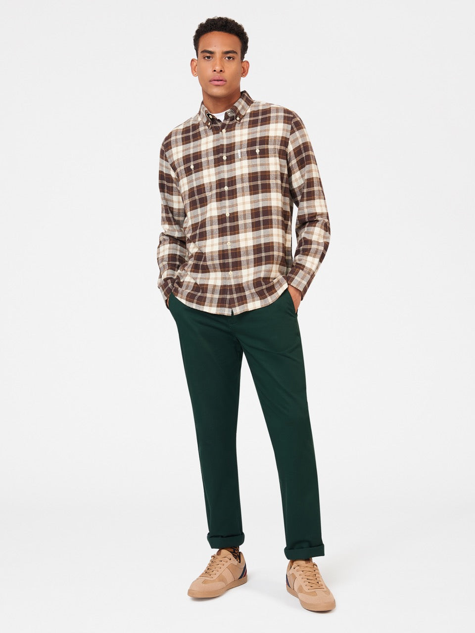 Ben Sherman Brushed Plain Check Shirts Chocolate | VCKMITX-48