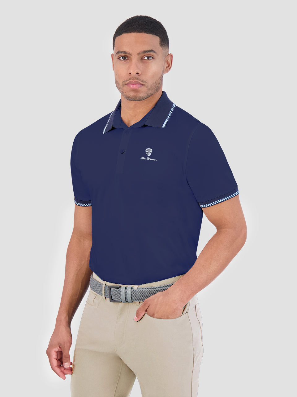 Ben Sherman Checker Rib Air Pique Sports Fit Polo Shirts Navy | VWEIZNG-35