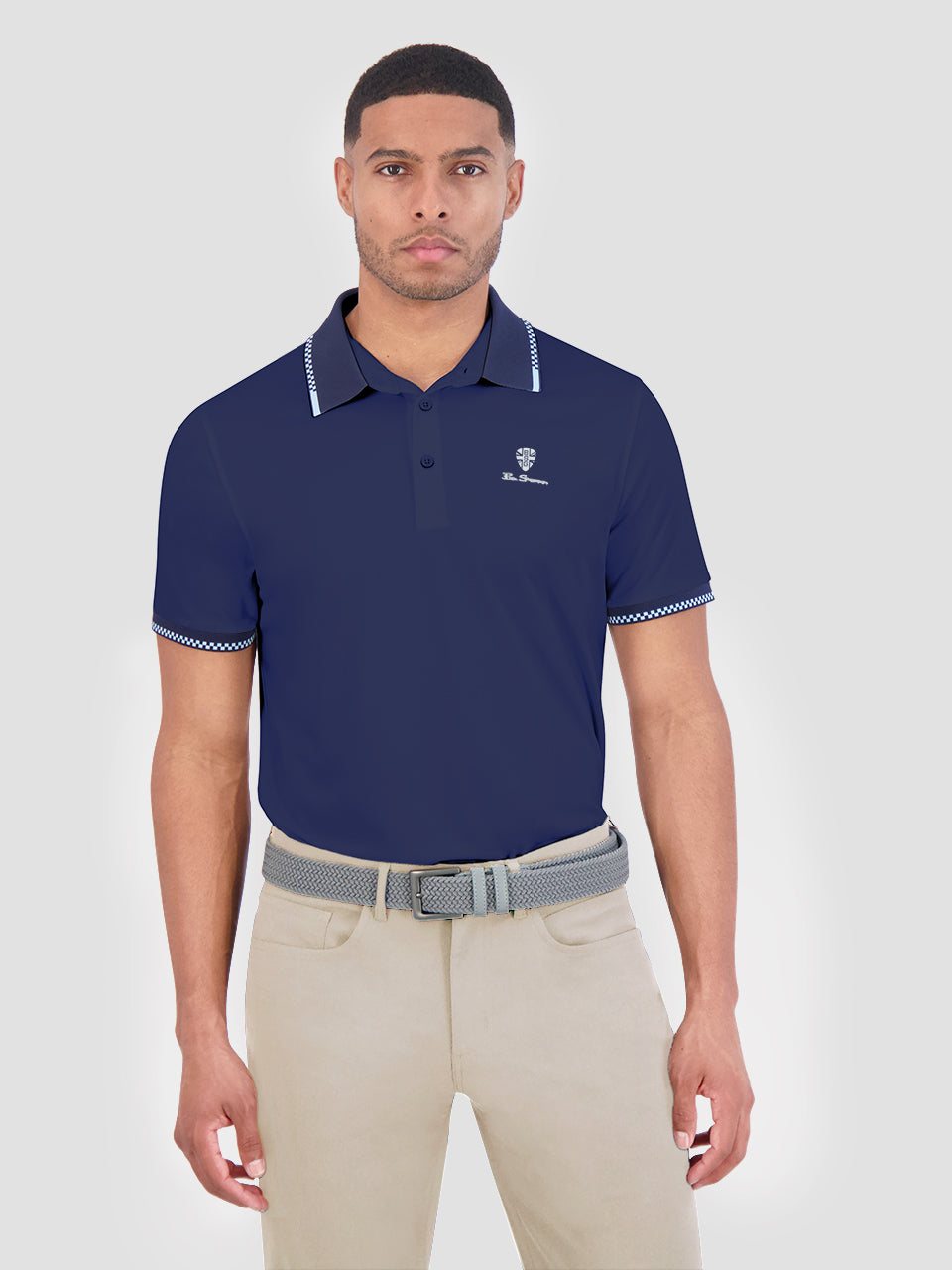 Ben Sherman Checker Rib Air Pique Sports Fit Polo Shirts Navy | VWEIZNG-35