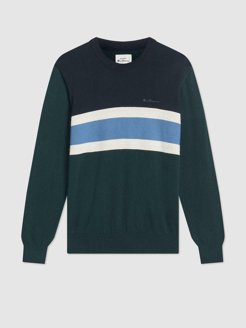 Ben Sherman Chest Stripe Crewneck Knitwear Dark Green | LPQMOGZ-10