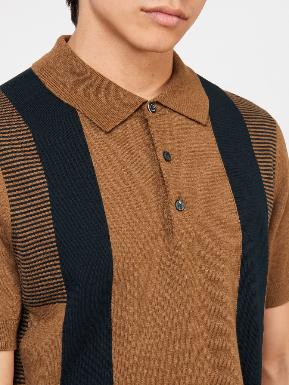 Ben Sherman Intarsia Stripe Polo Neck Sweaters Brown | AGRWNHJ-06