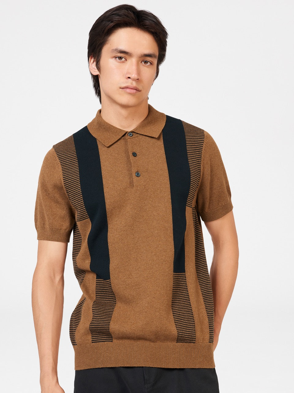 Ben Sherman Intarsia Stripe Polo Neck Sweaters Brown | AGRWNHJ-06