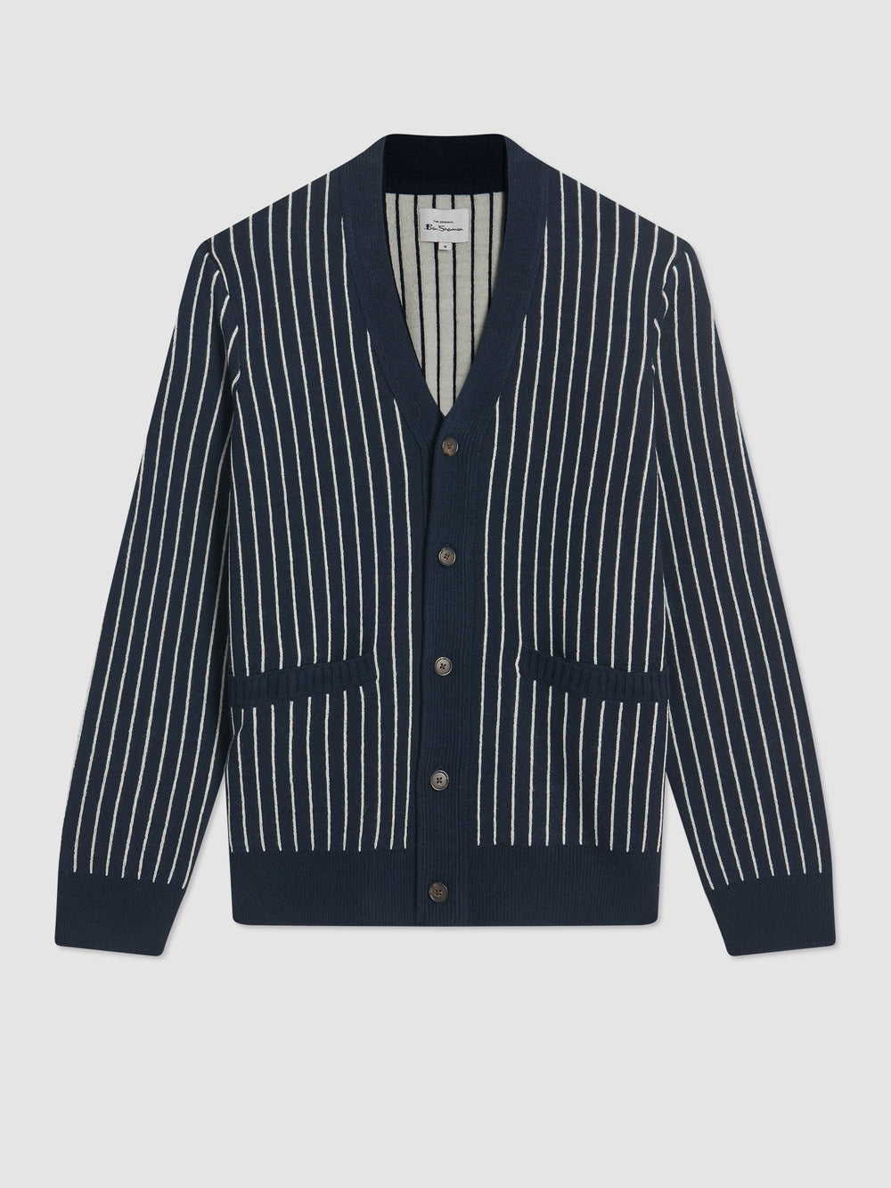 Ben Sherman Jacquard Stripe Cardigan Knitwear Navy | MGNIFUD-95