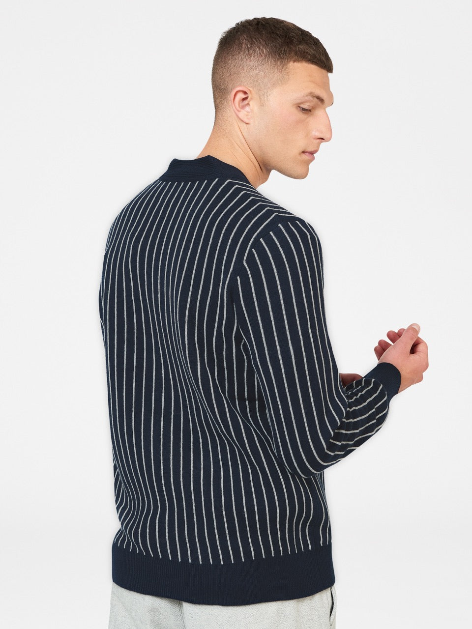 Ben Sherman Jacquard Stripe Cardigan Knitwear Navy | MGNIFUD-95