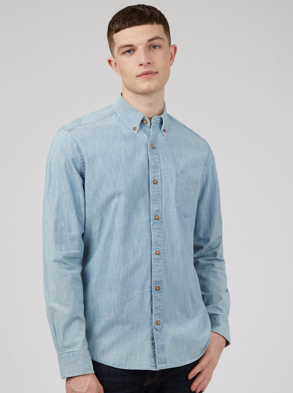 Ben Sherman Long-Sleeve Chambray Shirts Blue / Navy | EQNFCSI-64