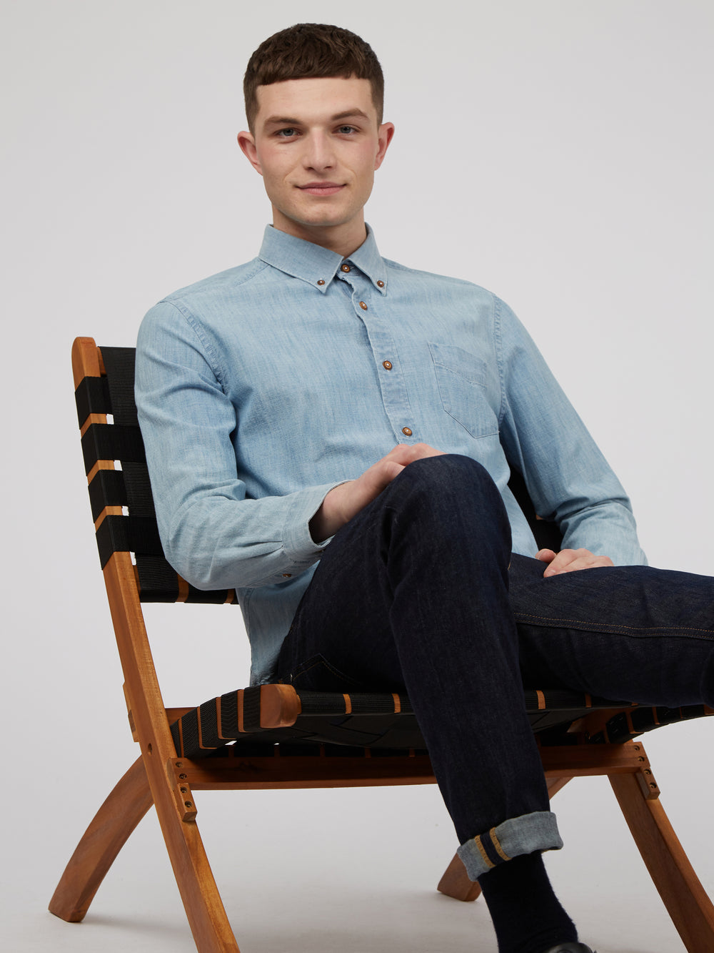 Ben Sherman Long-Sleeve Chambray Shirts Blue / Navy | EQNFCSI-64