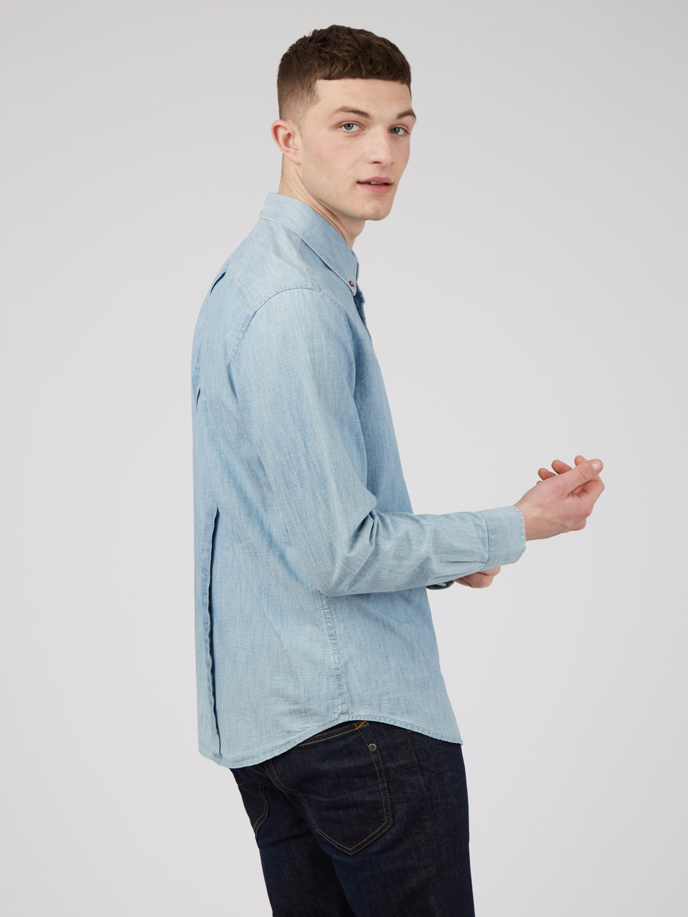 Ben Sherman Long-Sleeve Chambray Shirts Blue / Navy | EQNFCSI-64