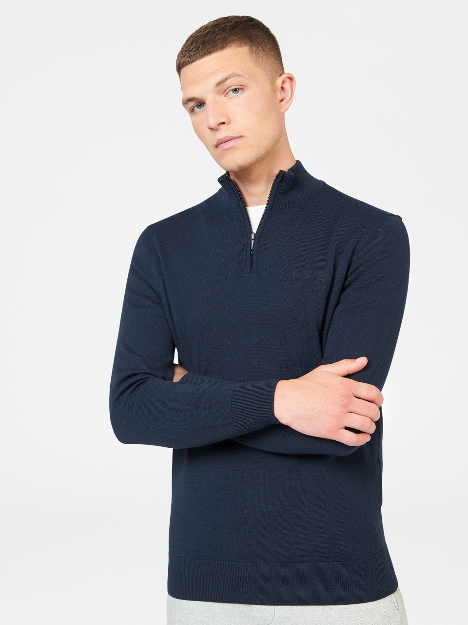 Ben Sherman Merino Half-Zip Knitwear Navy | ABZCPQE-35