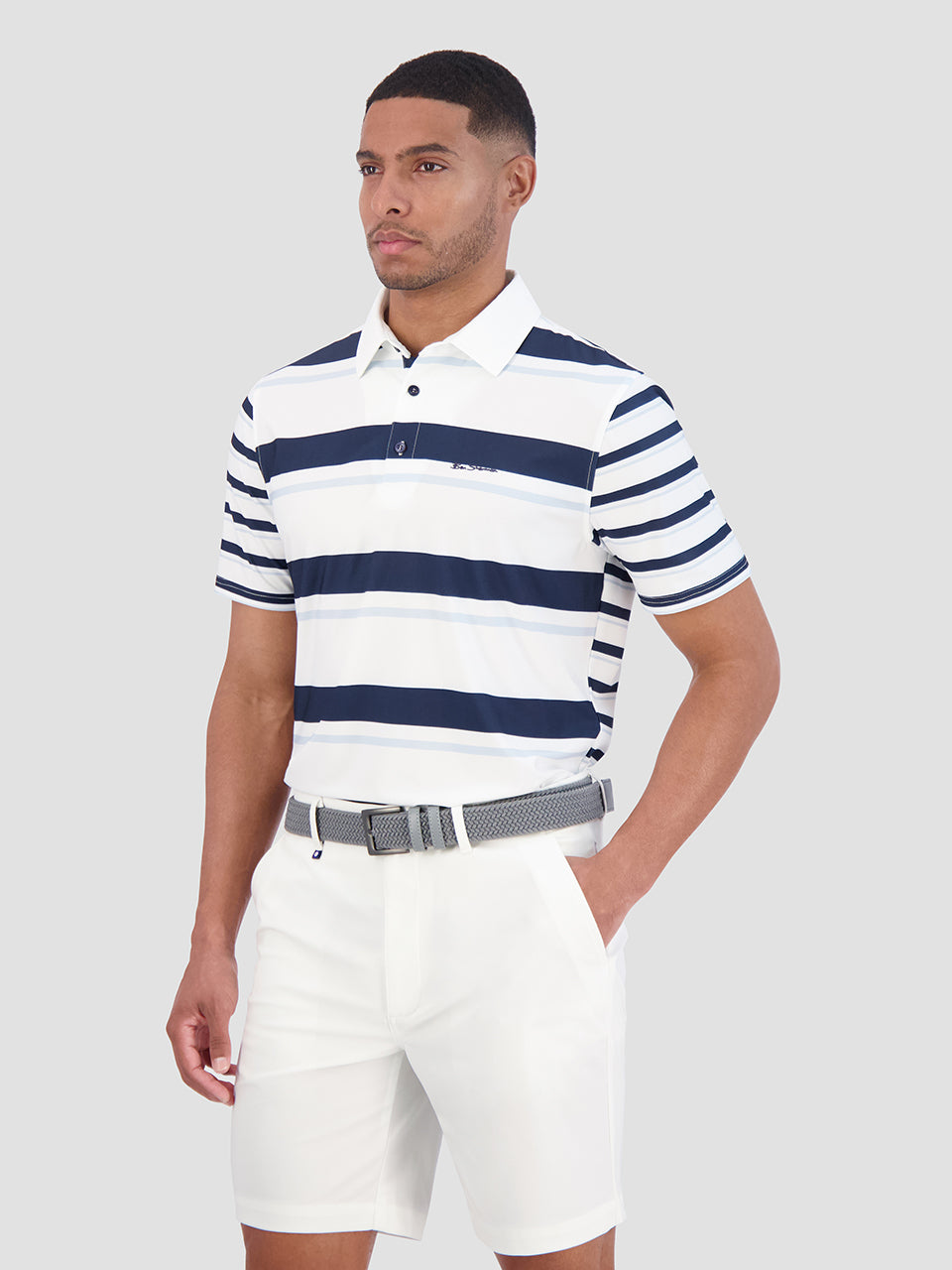 Ben Sherman Mixed Mod Stripes Tech Jersey Sports Fit Polo Shirts Blue | QFAXETC-89