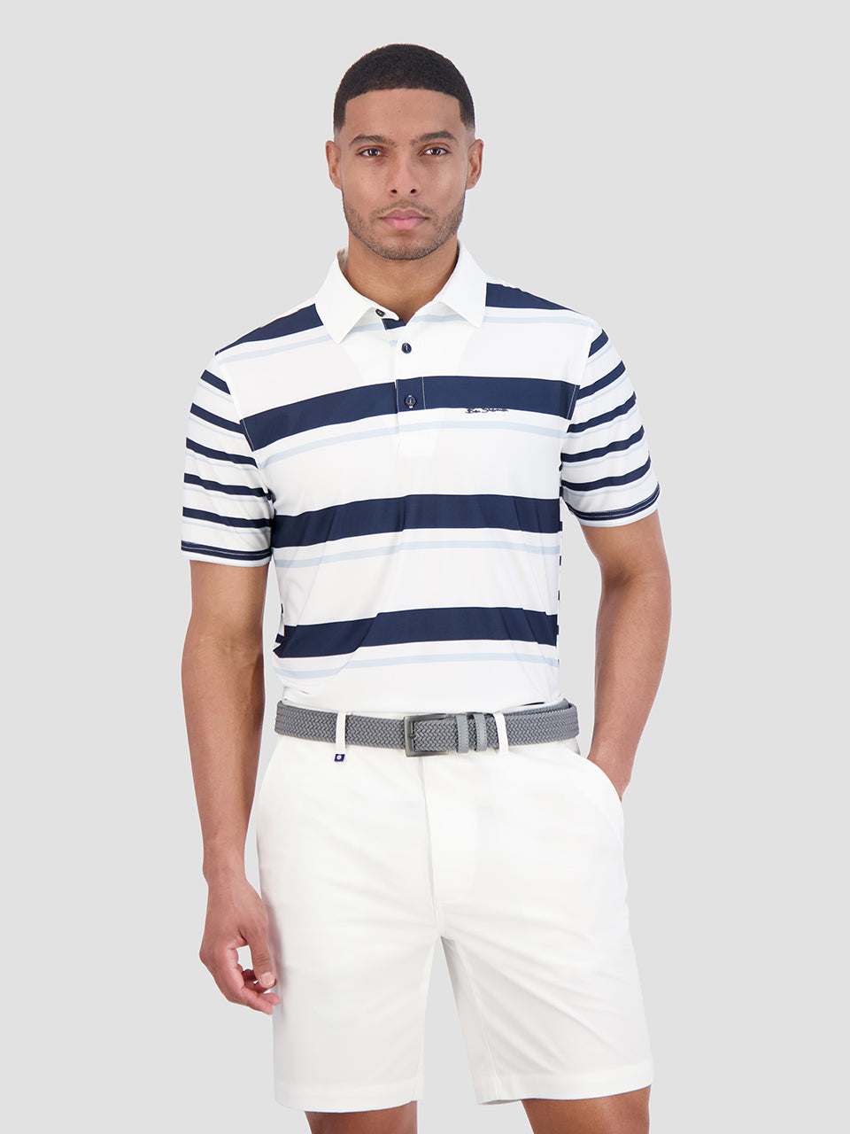 Ben Sherman Mixed Mod Stripes Tech Jersey Sports Fit Polo Shirts Blue | QFAXETC-89